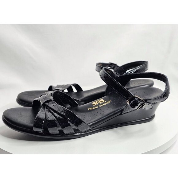 SAS Tripad Women Strappy Sandals Size 8.5 Semi Wedge pumps Heels Patent Leather - Picture 1 of 7